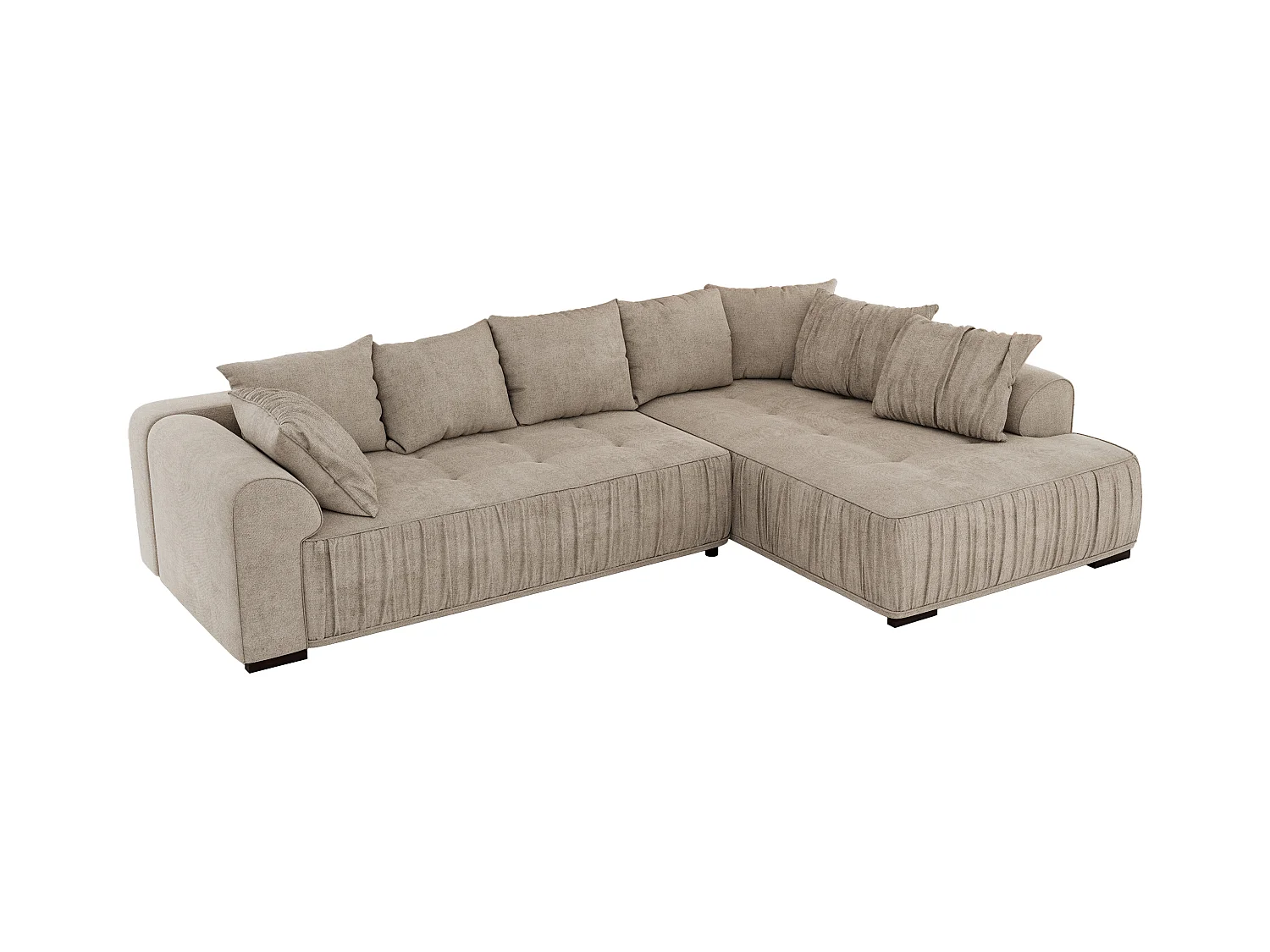 Ecksofa ORTA - Schlaffunktion und Bettkasten, lose Kissen, gesteppter Sitz, L-förmige Ecke - Beige Stukture - Ecke Rechts