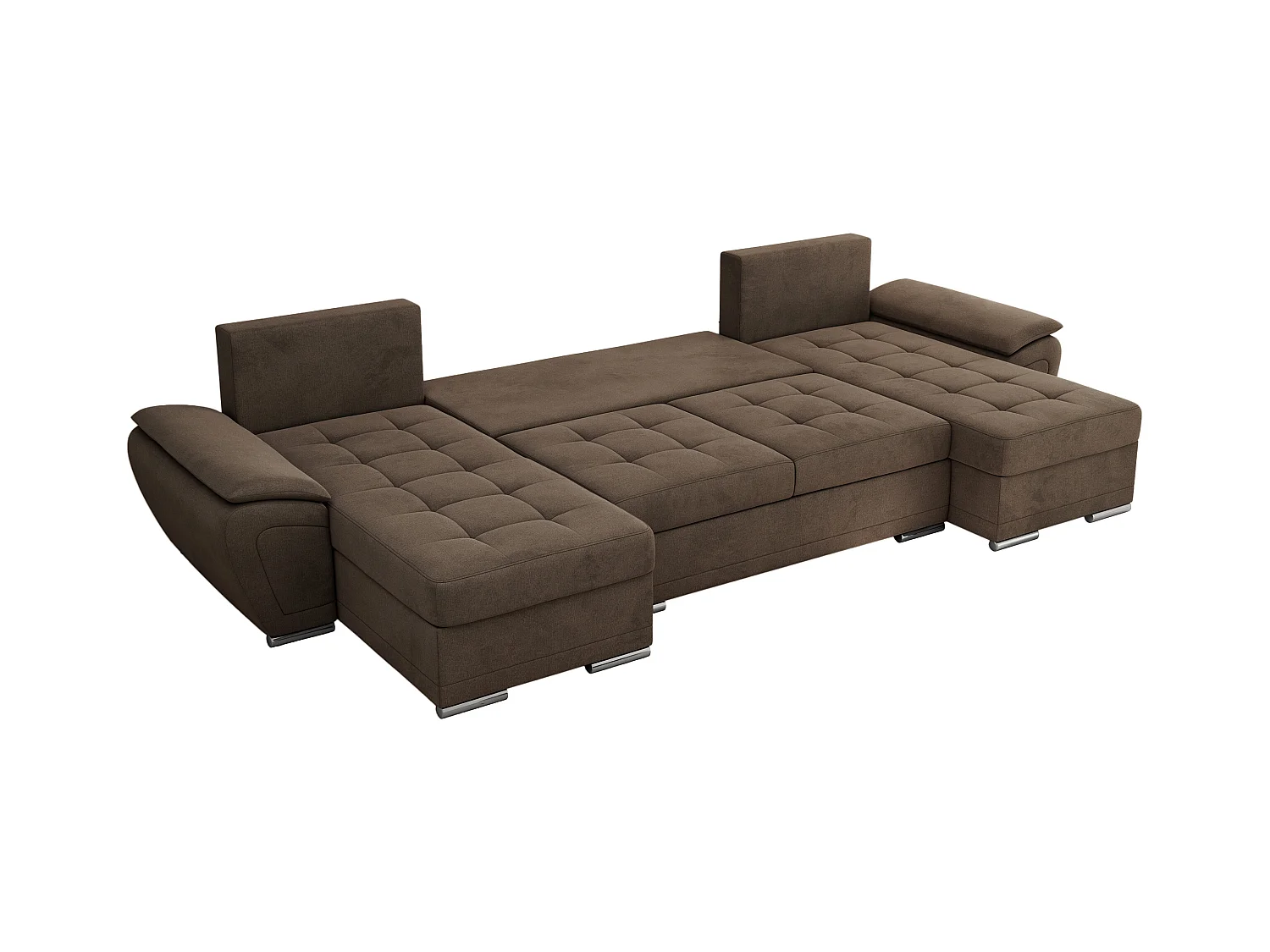Ecksofa UMBRIA U - XXL Wohnlandschaft, mit Schlaffunktion und Bettkasten, genähte Ecke - Braun Velvet