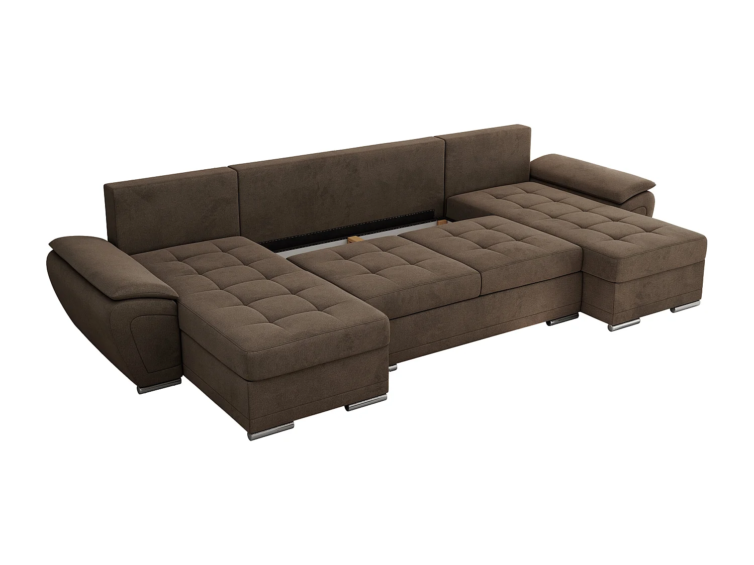 Ecksofa UMBRIA U - XXL Wohnlandschaft, mit Schlaffunktion und Bettkasten, genähte Ecke - Braun Velvet