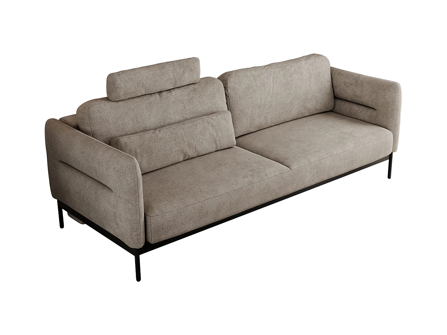 Sofa SALENTO - 3-Sitzer mit Metallbeine, mobile Kopfstütze, Schlafsofa mit lose Kissen - Beige Strukture