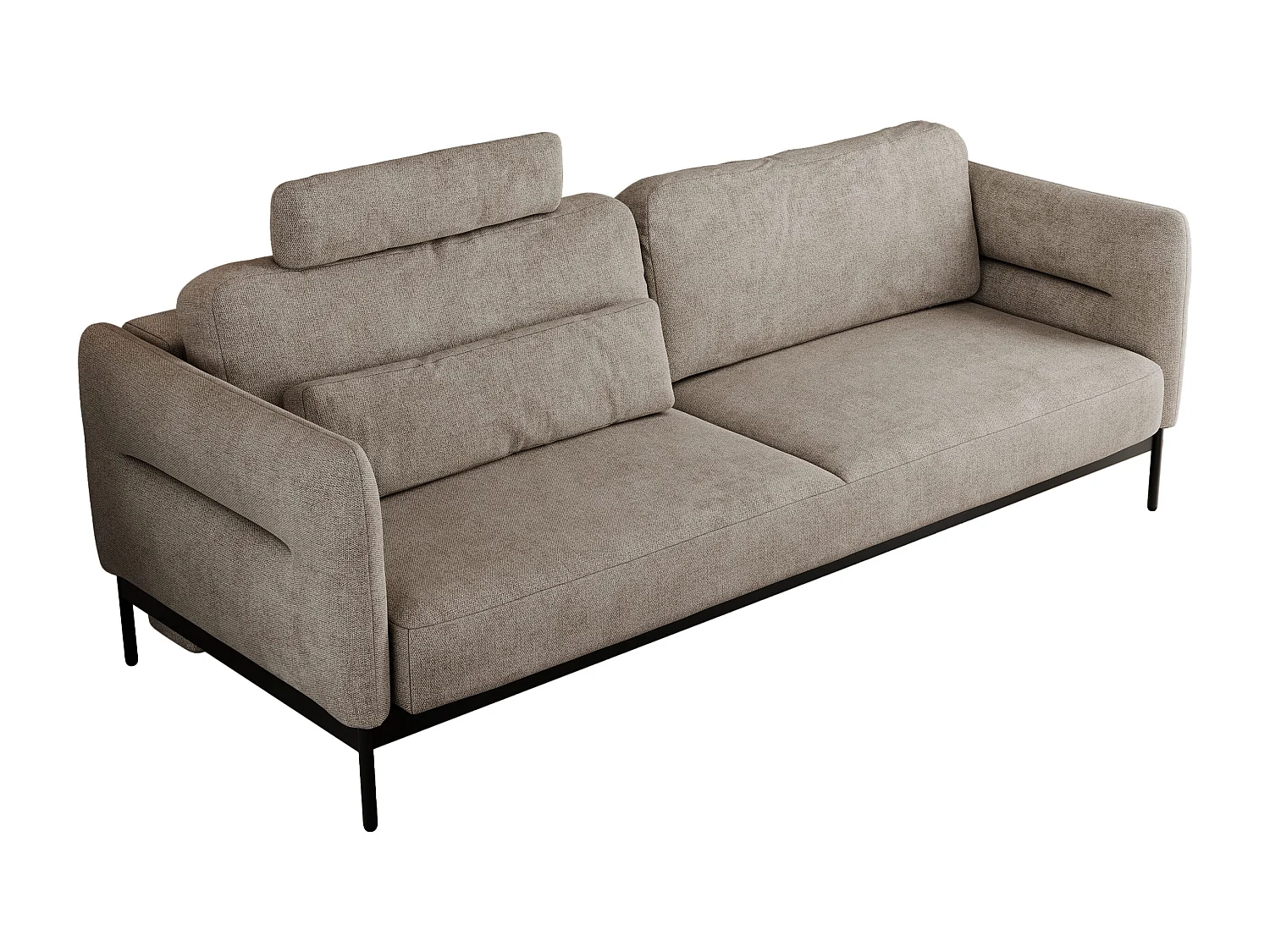 Sofa SALENTO - 3-Sitzer mit Metallbeine, mobile Kopfstütze, Schlafsofa mit lose Kissen - Beige Strukture