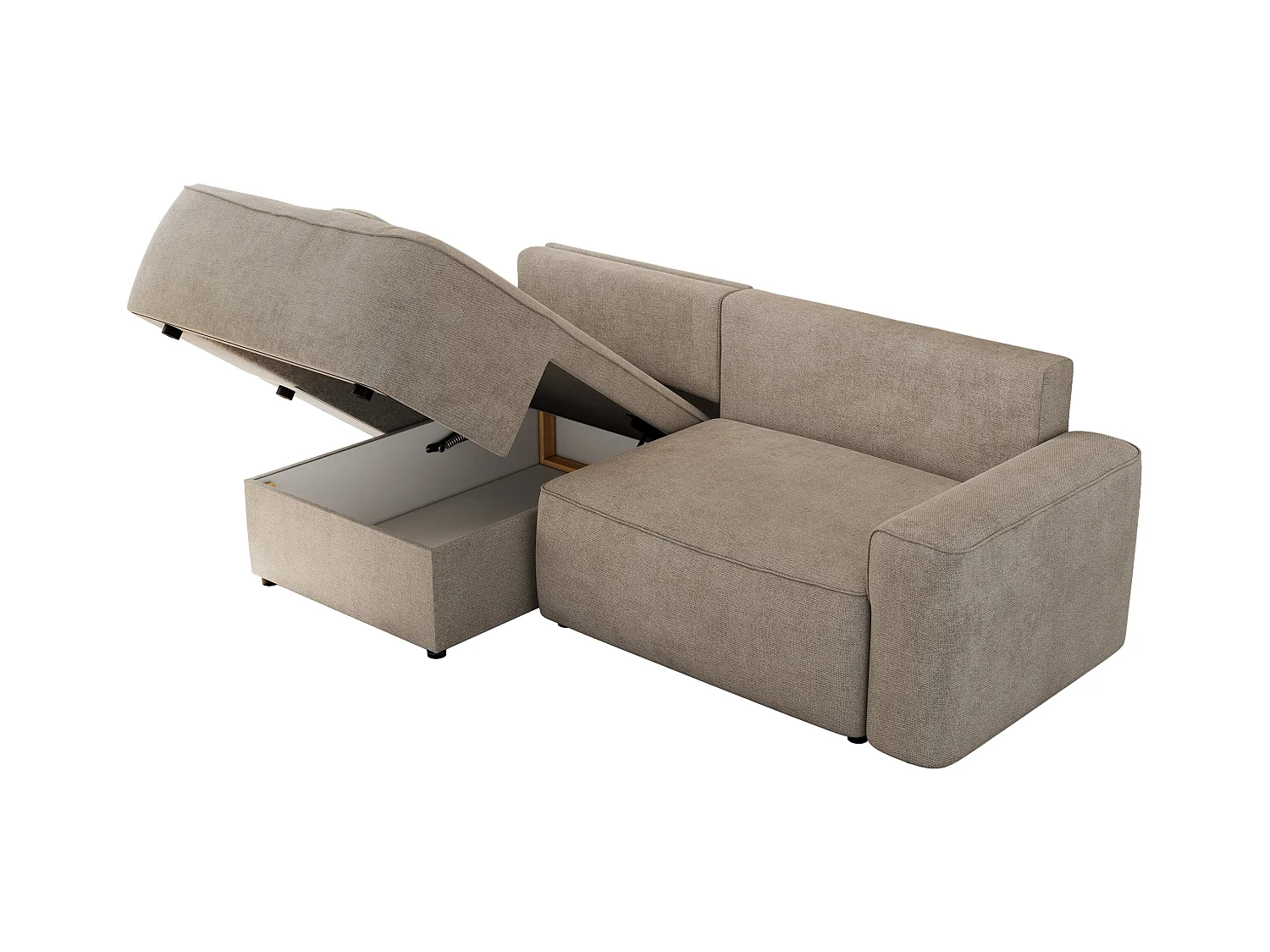 Ecksofa BELLUNO - Schlafsofa mit Bettkasten, Armlehnen, Couch L-form mit Schlaffunktion - Beige Strukture - Ecke Links