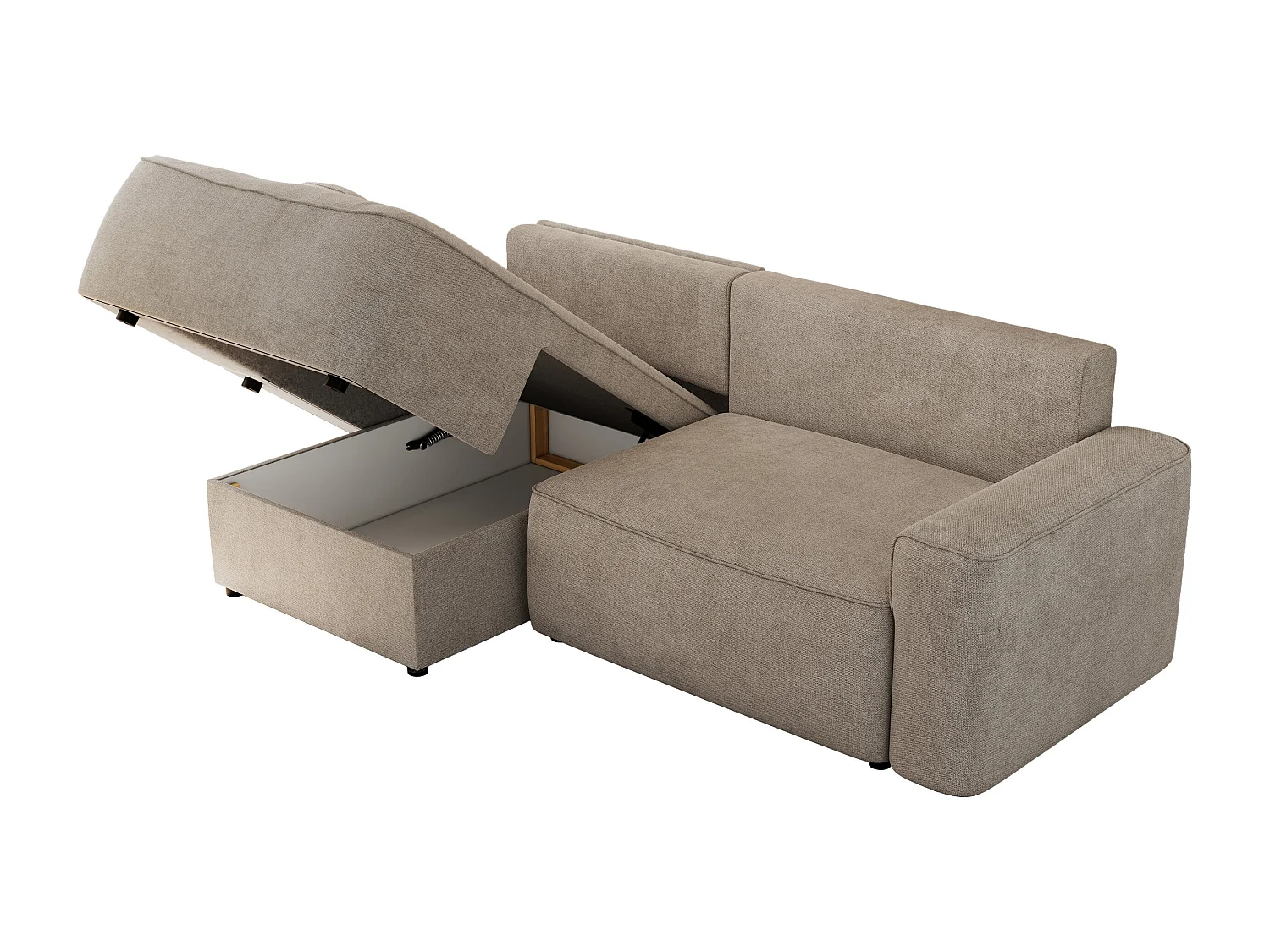 Ecksofa BELLUNO - Schlafsofa mit Bettkasten, Armlehnen, Couch L-form mit Schlaffunktion - Beige Strukture - Ecke Links