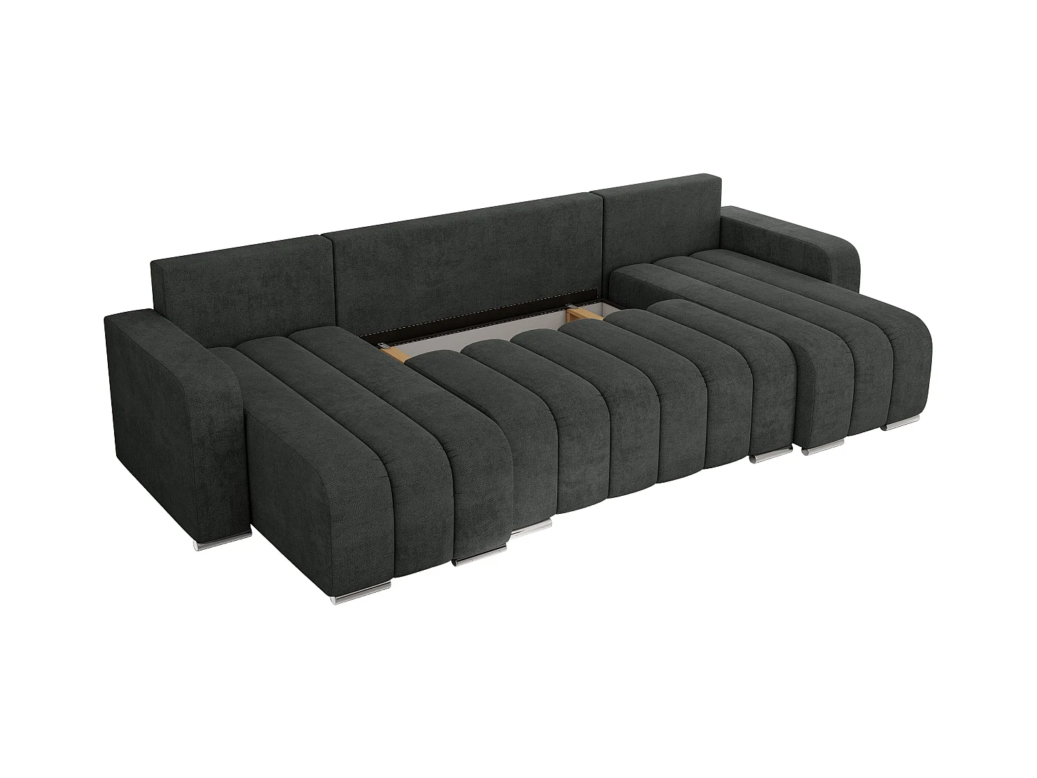 Ecksofa KIRASSO U - Wohnlandschaft, Schlaffunktion und Bettkasten, Couch U-form, lose Kissen - Dunkelgrau Strukture