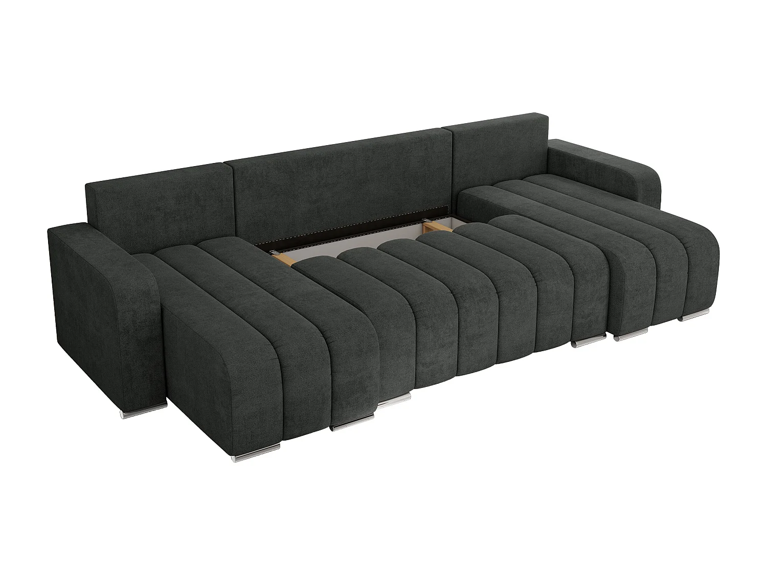 Ecksofa KIRASSO U - Wohnlandschaft, Schlaffunktion und Bettkasten, Couch U-form, lose Kissen - Dunkelgrau Strukture