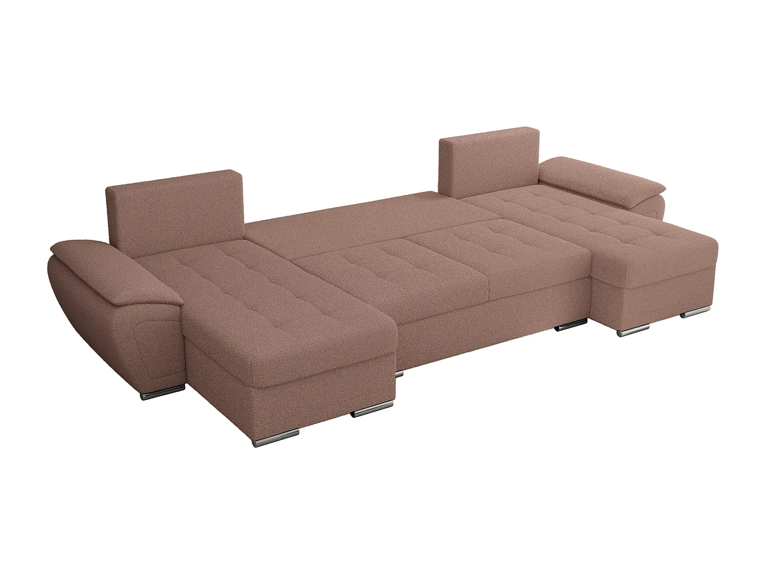 Ecksofa UMBRIA U - XXL Wohnlandschaft, mit Schlaffunktion und Bettkasten, genähte Ecke - Rosa Boucle