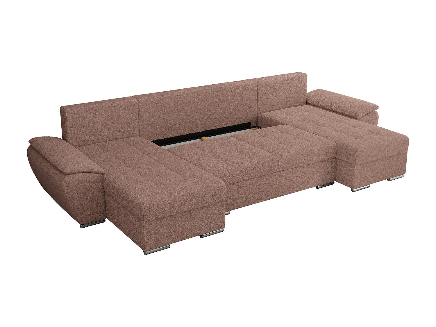 Ecksofa UMBRIA U - XXL Wohnlandschaft, mit Schlaffunktion und Bettkasten, genähte Ecke - Rosa Boucle
