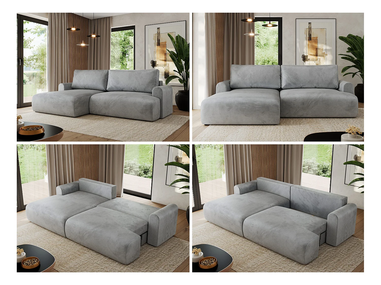 Ecksofa TONO - mit Schlaffunktion und Bettkasten, L-form Ecke, Armlehnen - Hellgrau Velvet - Ecke Links