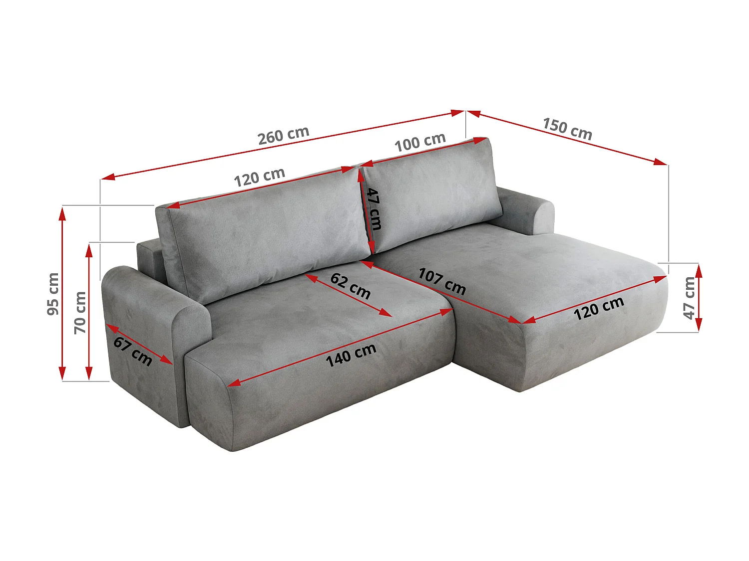 Ecksofa TONO - mit Schlaffunktion und Bettkasten, L-form Ecke, Armlehnen - Hellgrau Velvet - Ecke Links