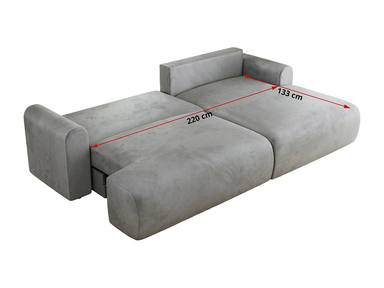 Ecksofa TONO - mit Schlaffunktion und Bettkasten, L-form Ecke, Armlehnen - Hellgrau Velvet - Ecke Links