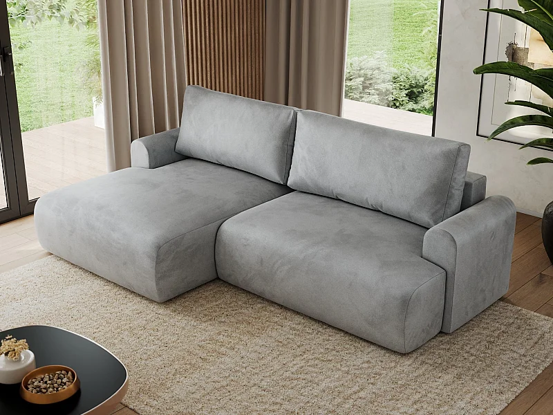 Ecksofa TONO - mit Schlaffunktion und Bettkasten, L-form Ecke, Armlehnen - Hellgrau Velvet - Ecke Links
