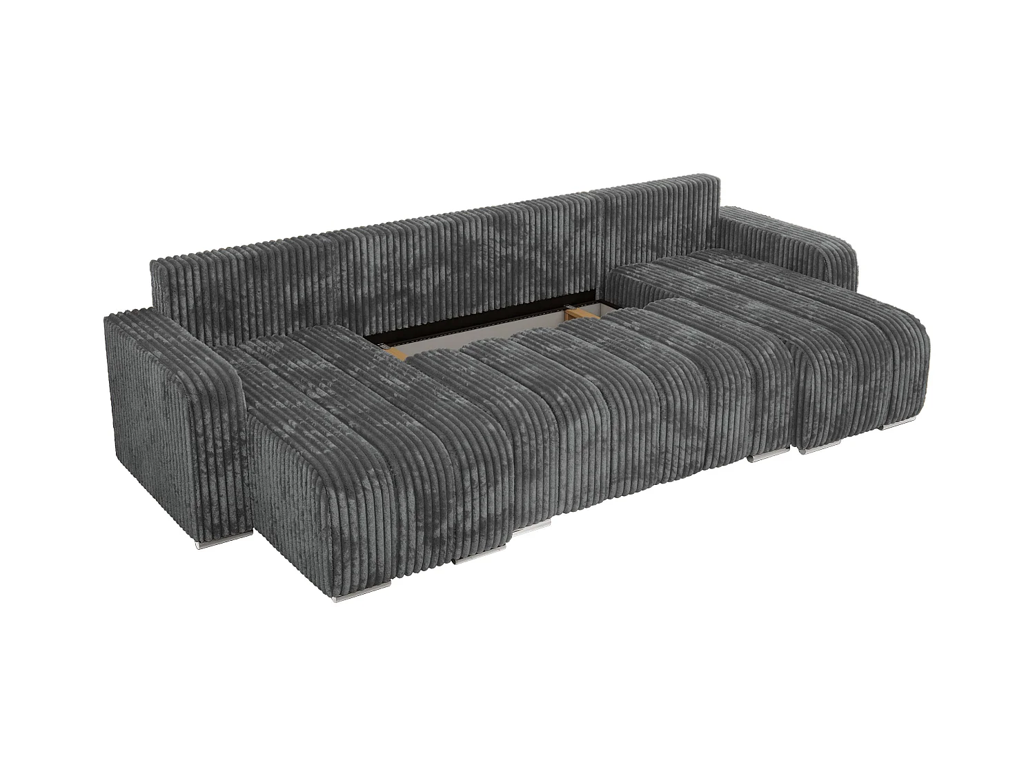 Ecksofa KIRASSO U - Wohnlandschaft, Schlaffunktion und Bettkasten, Couch U-form, lose Kissen - Dunkelgrau Cord