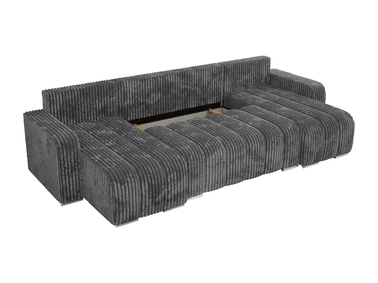 Ecksofa KIRASSO U - Wohnlandschaft, Schlaffunktion und Bettkasten, Couch U-form, lose Kissen - Dunkelgrau Cord