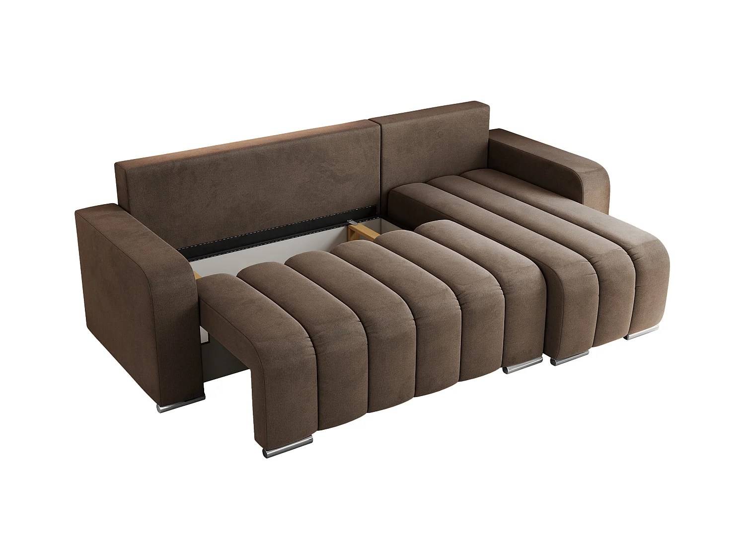 Ecksofa KIRASSO - universelles mit Schlaffunktion und Bettkasten, lose Kissen, Armlehnen - Braun Velvet