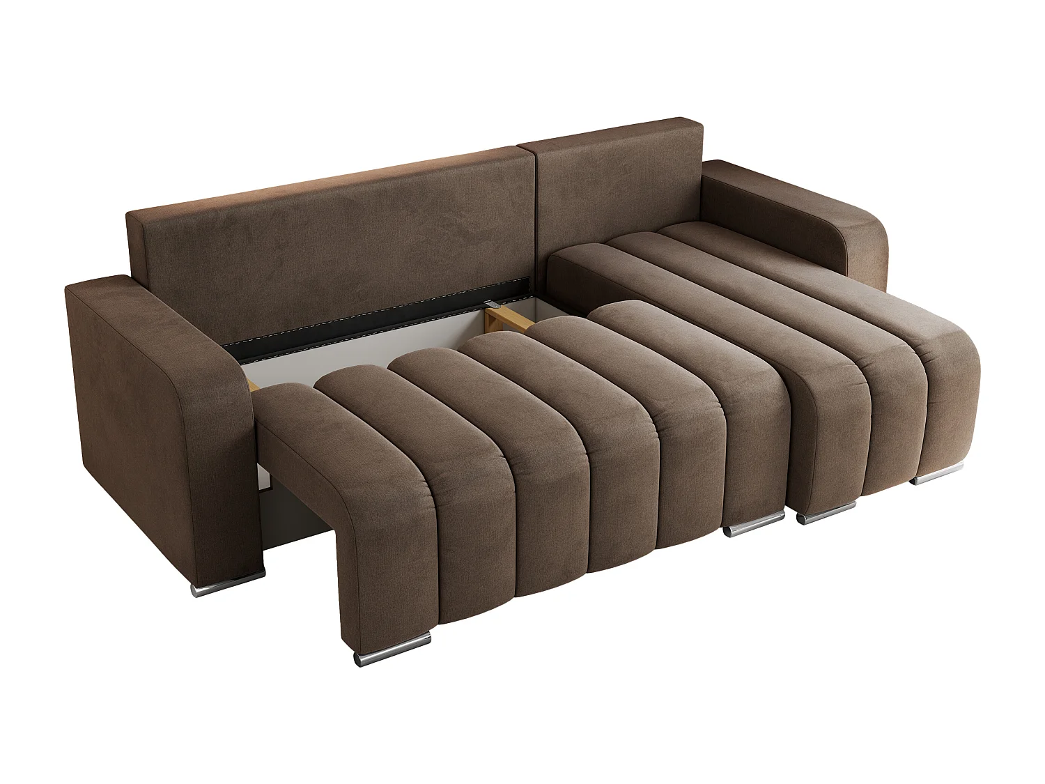 Ecksofa KIRASSO - universelles mit Schlaffunktion und Bettkasten, lose Kissen, Armlehnen - Braun Velvet