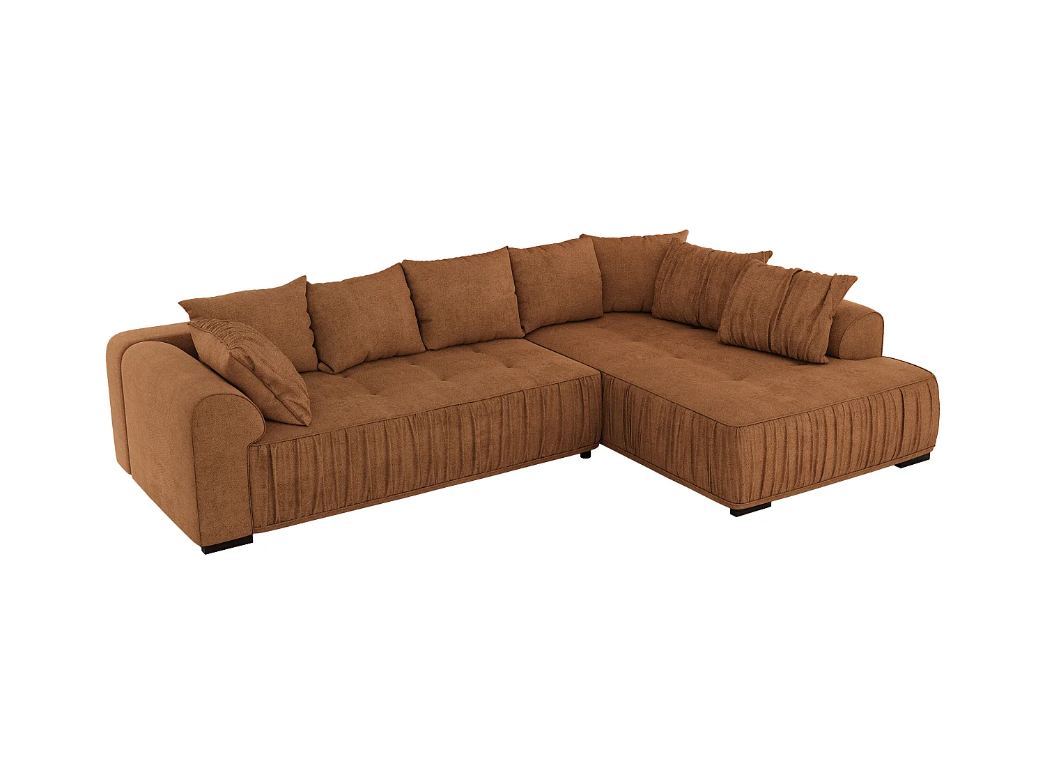 Ecksofa ORTA - Schlaffunktion und Bettkasten, lose Kissen, gesteppter Sitz, L-förmige Ecke - Orange Stukture - Ecke Rechts
