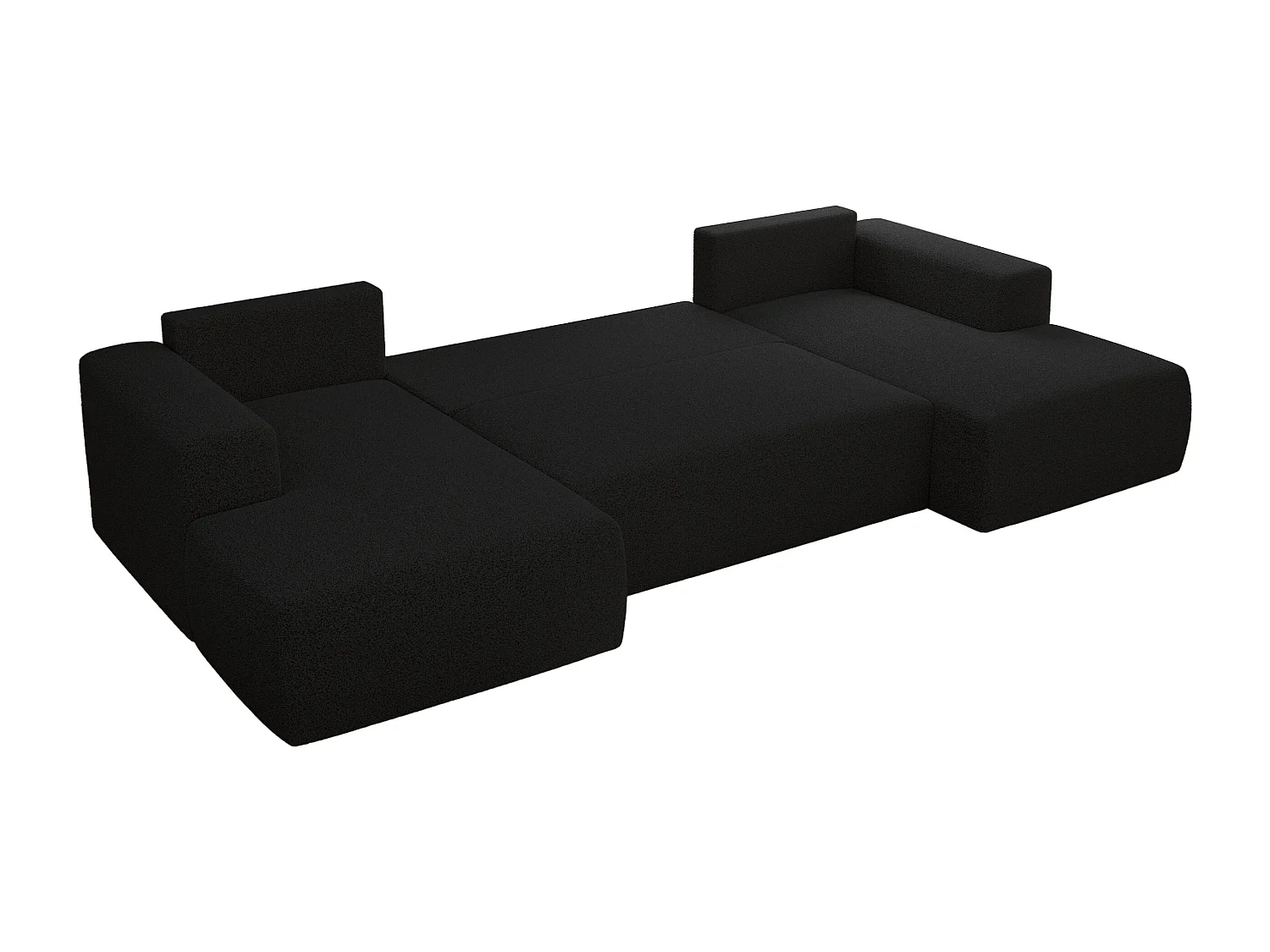 Ecksofa TRENTINO U - mit Schlaffunktion und Bettkasten, U-förmiges Wohnlandschaft, Armlehnen - Schwarz Boucle