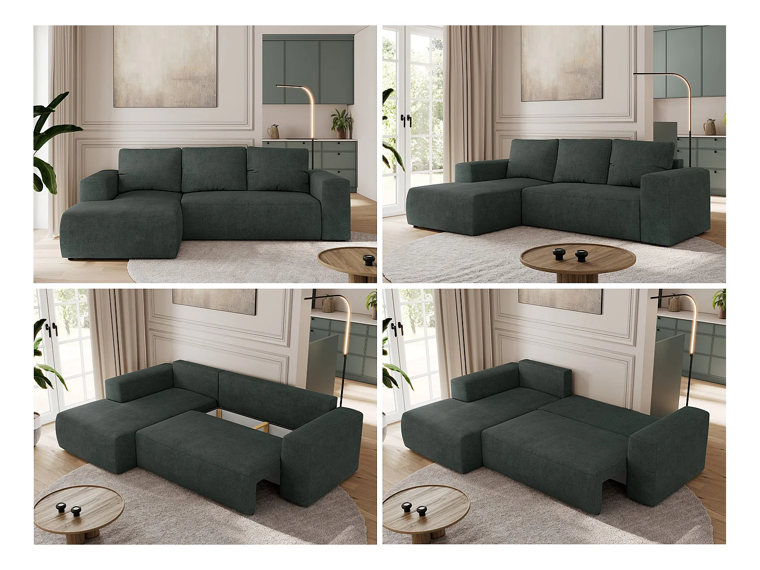 Ecksofa TRENTINO - mit Schlaffunktion und Bettkasten, L-form Couch, lose Kissen und Armlehnen - Dunkelgrau Stukture - Ecke Links