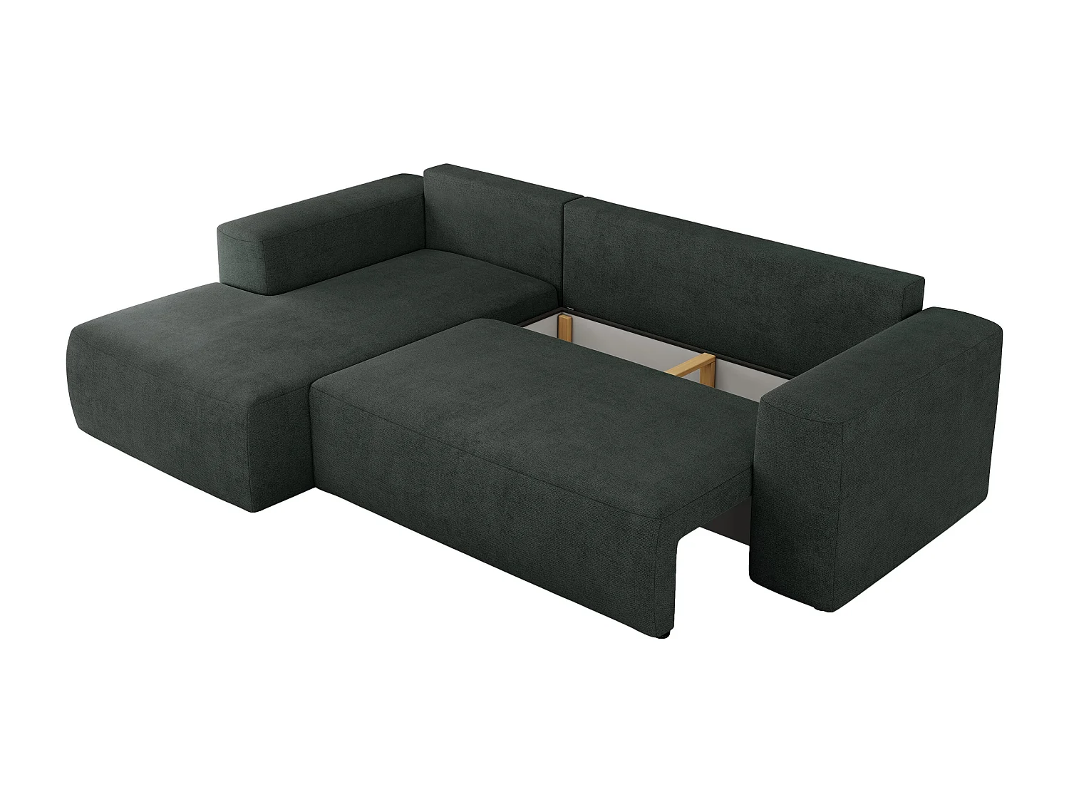 Ecksofa TRENTINO - mit Schlaffunktion und Bettkasten, L-form Couch, lose Kissen und Armlehnen - Dunkelgrau Stukture - Ecke Links