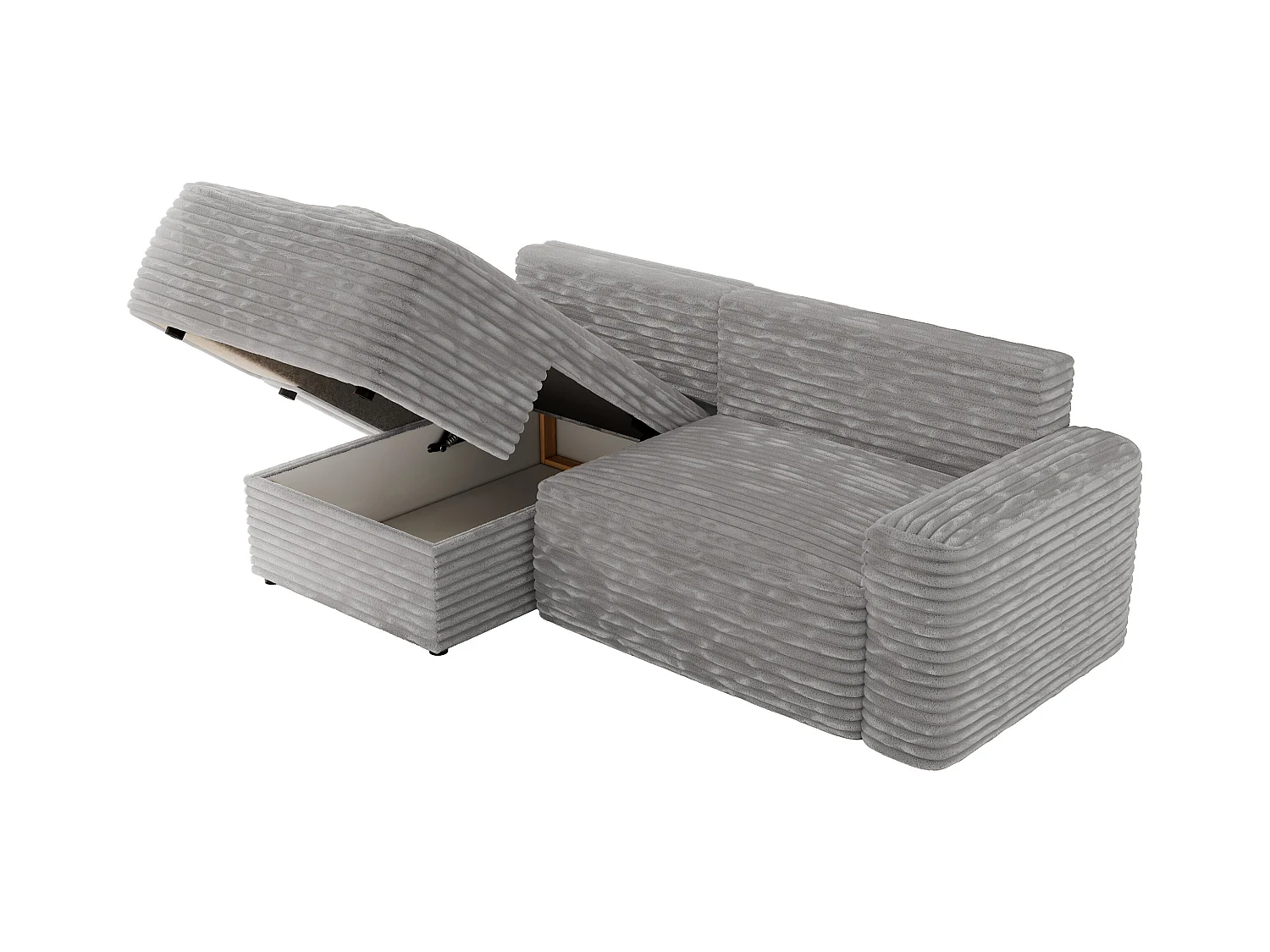 Ecksofa BELLUNO - Schlafsofa mit Bettkasten, Armlehnen, Couch L-form mit Schlaffunktion - Hellgrau Cord - Ecke Links