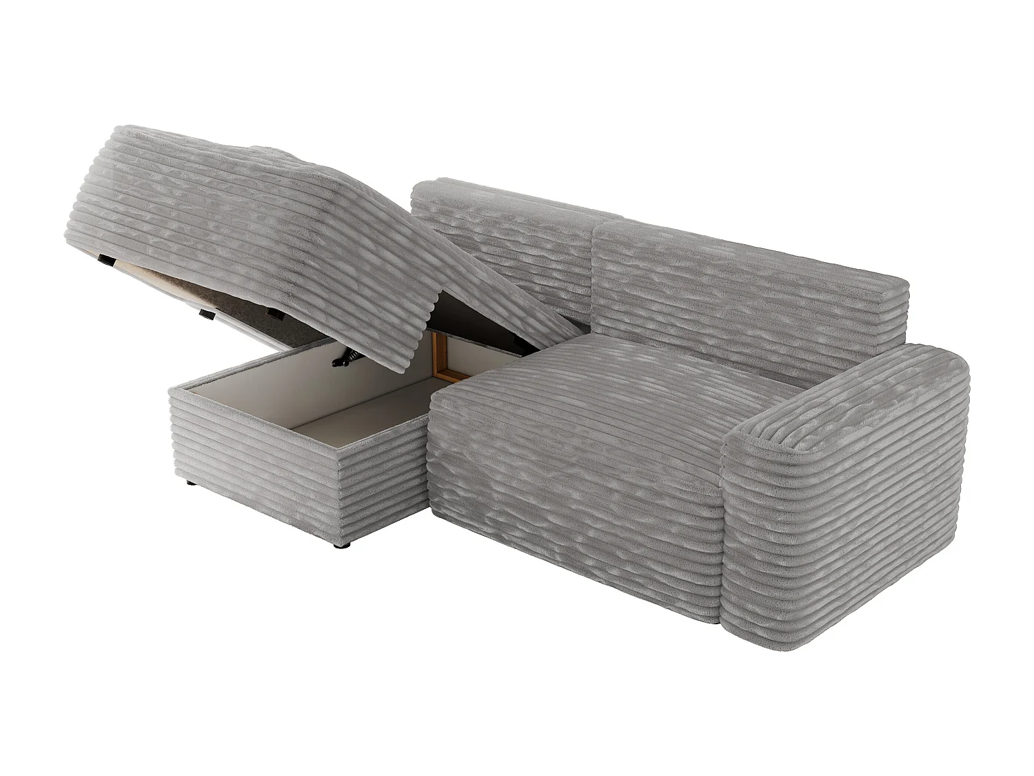 Ecksofa BELLUNO - Schlafsofa mit Bettkasten, Armlehnen, Couch L-form mit Schlaffunktion - Hellgrau Cord - Ecke Links