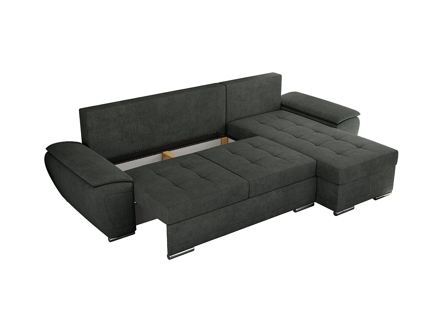 Ecksofa UMBRIA - universell L-form Couch, Schlaffunktion und Bettkasten, gesteppte Ecke - Dunkelgrau Stukture