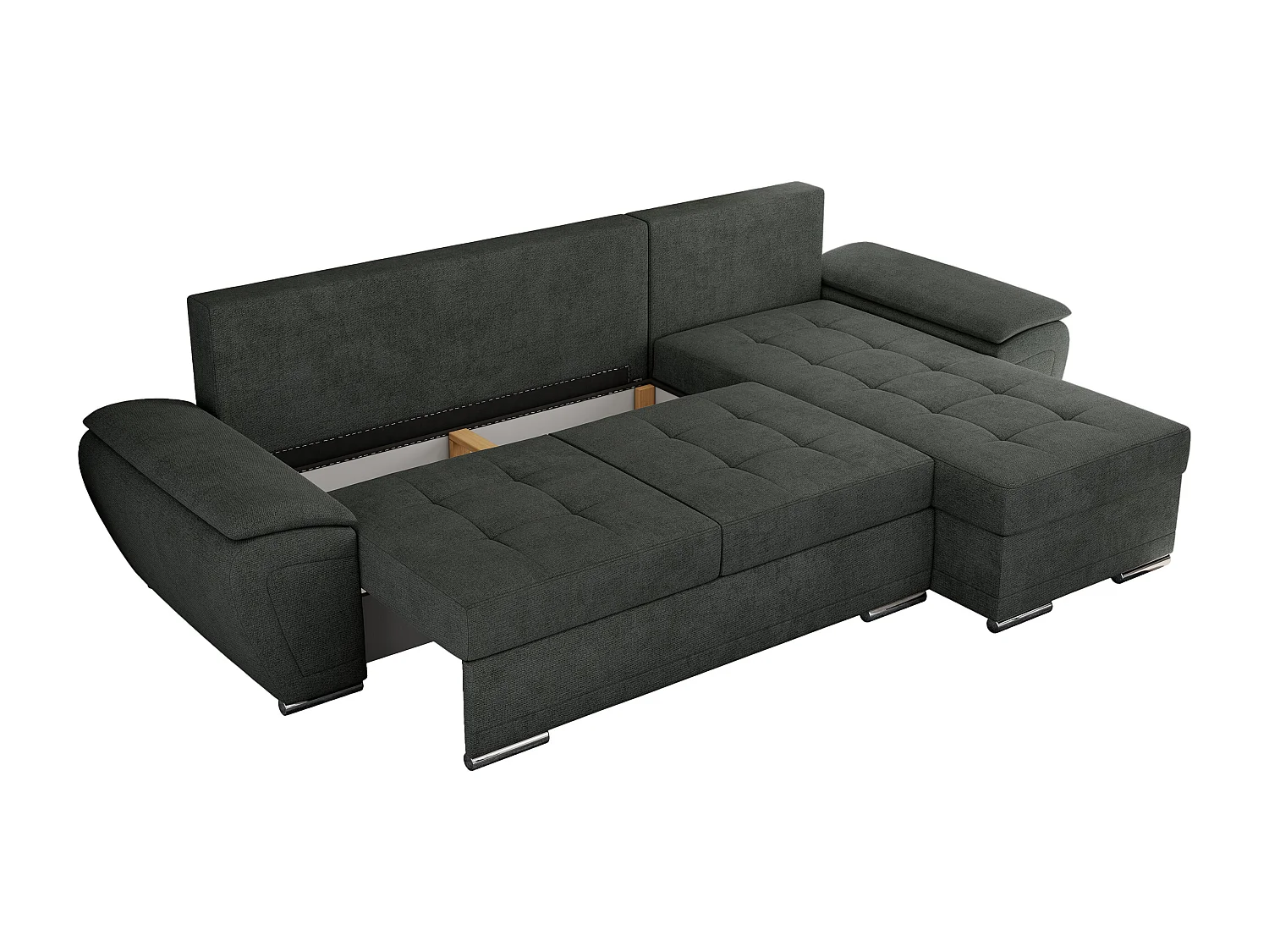 Ecksofa UMBRIA - universell L-form Couch, Schlaffunktion und Bettkasten, gesteppte Ecke - Dunkelgrau Stukture