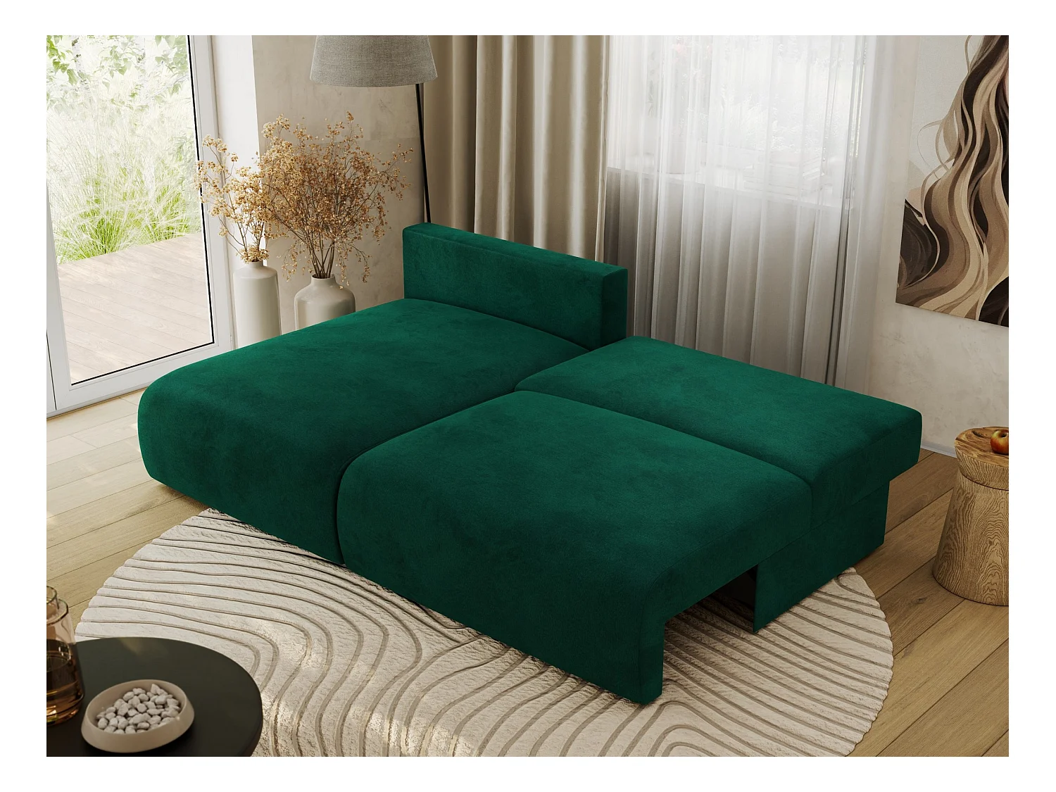 Ecksofa VIVO - L-form Couch mit Schlaffunktion und Bettkasten, Wellenfeder - Dunkelgrün Velvet - Ecke Links