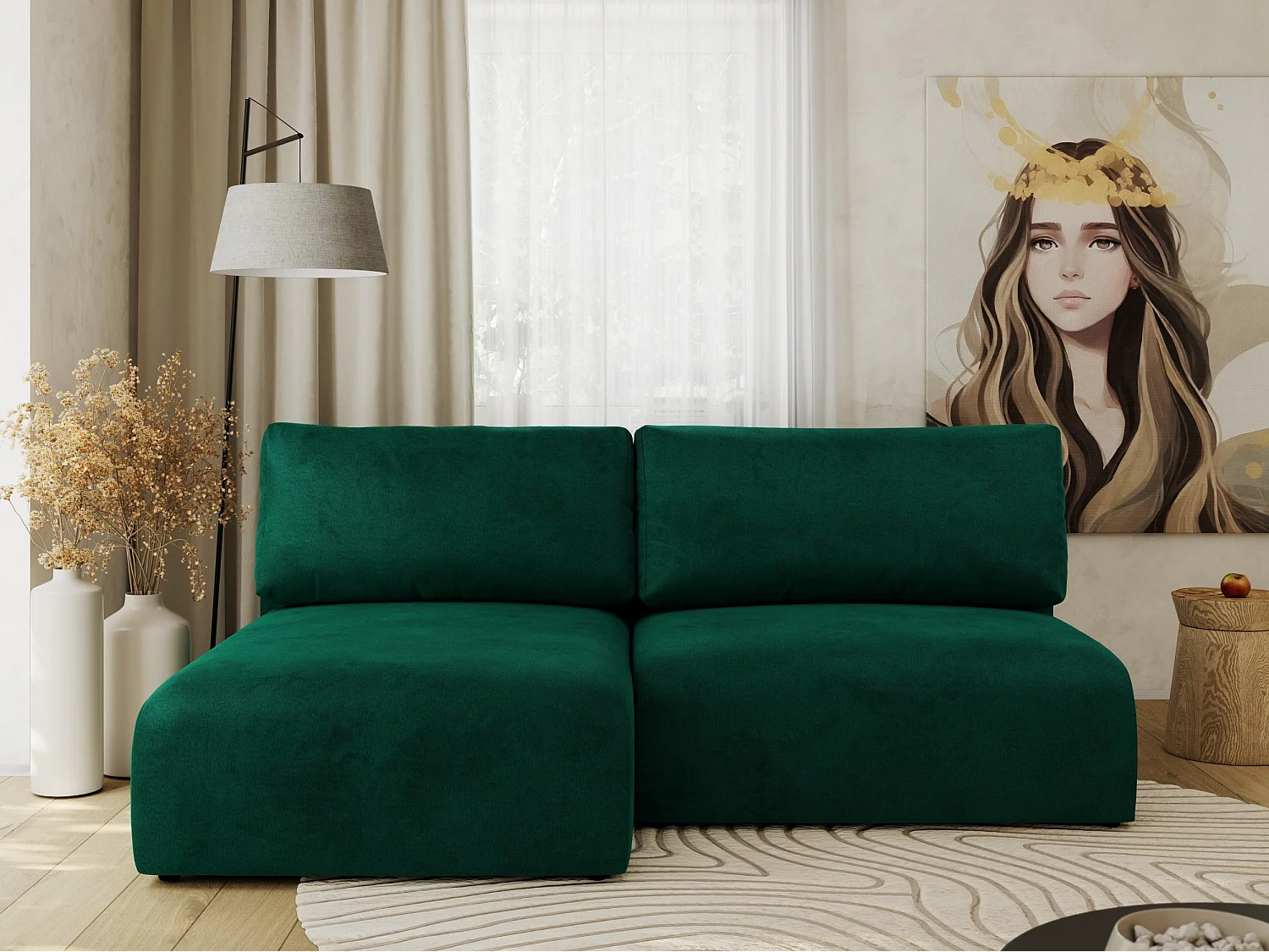 Ecksofa VIVO - L-form Couch mit Schlaffunktion und Bettkasten, Wellenfeder - Dunkelgrün Velvet - Ecke Links