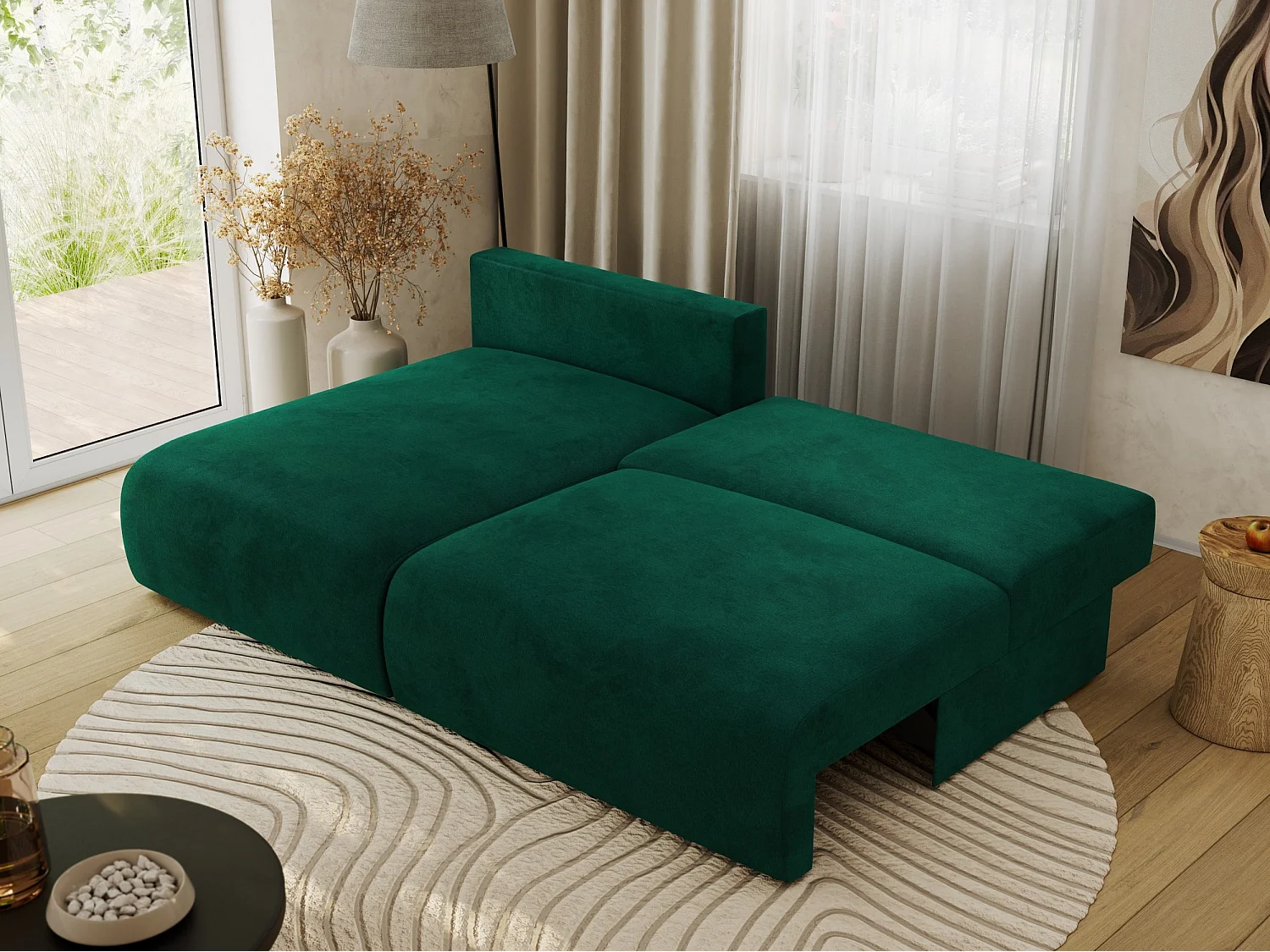 Ecksofa VIVO - L-form Couch mit Schlaffunktion und Bettkasten, Wellenfeder - Dunkelgrün Velvet - Ecke Links