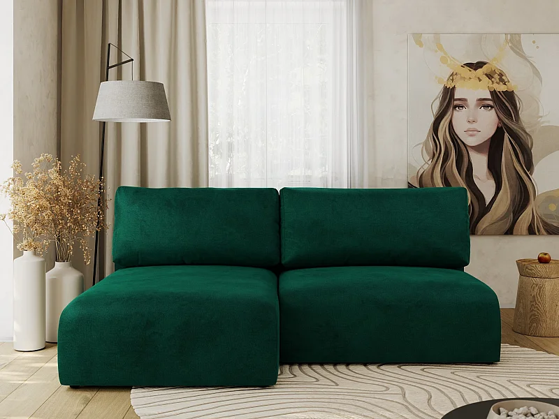 Ecksofa VIVO - L-form Couch mit Schlaffunktion und Bettkasten, Wellenfeder - Dunkelgrün Velvet - Ecke Links