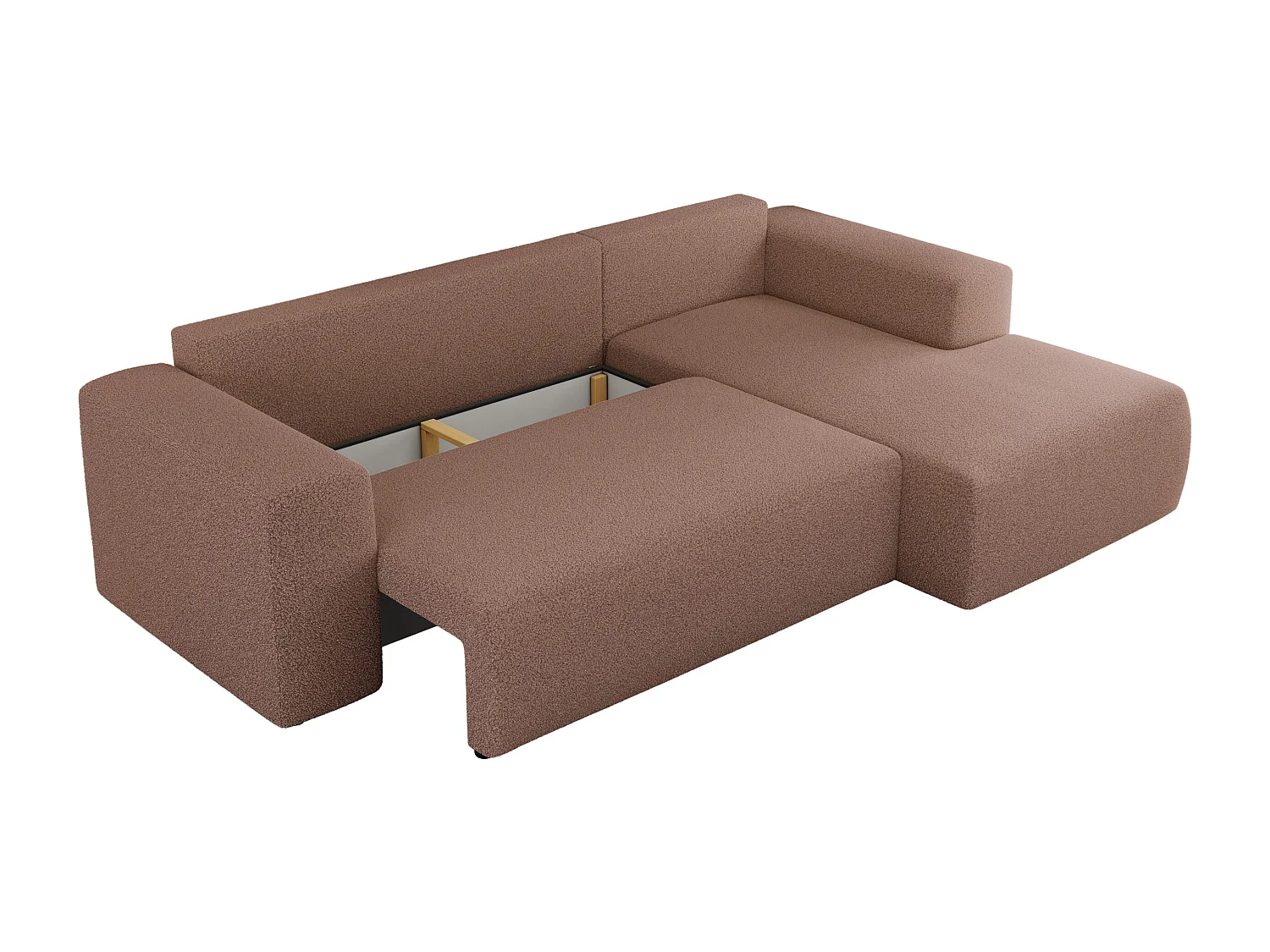 Ecksofa TRENTINO - mit Schlaffunktion und Bettkasten, L-form Couch, lose Kissen und Armlehnen - Rosa Boucle - Ecke Rechts