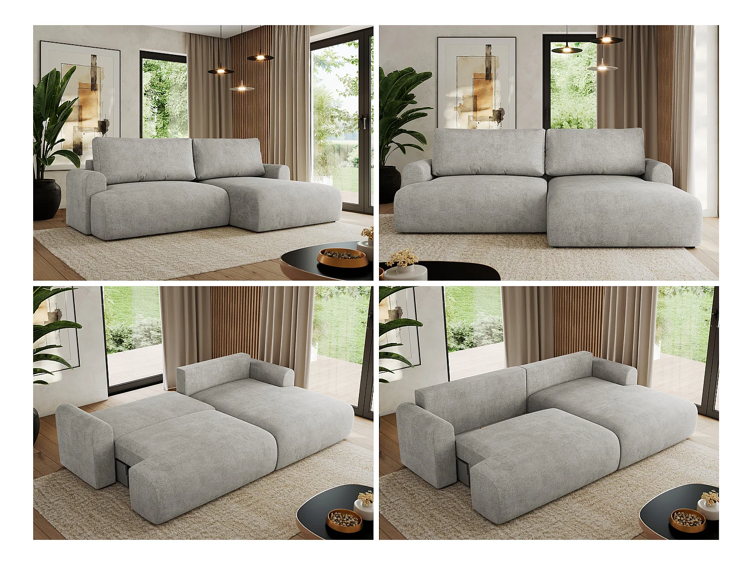 Ecksofa TONO - mit Schlaffunktion und Bettkasten, L-form Ecke, Armlehnen - Hellgrau Struktur - Ecke Rechts