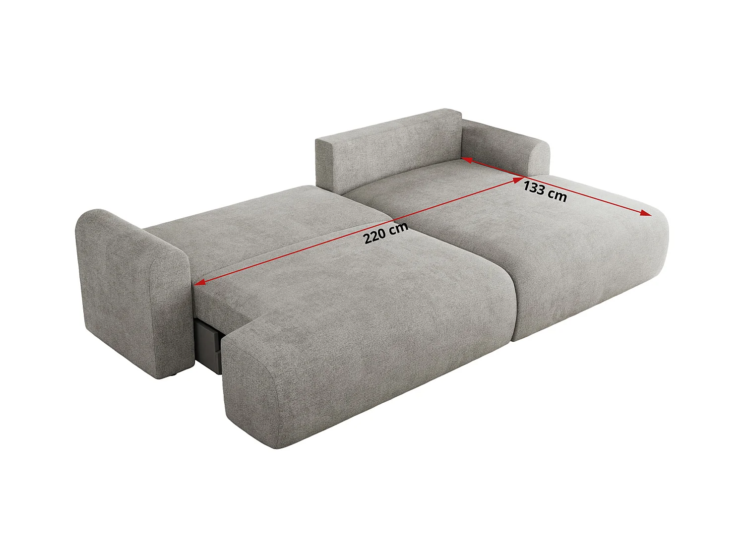 Ecksofa TONO - mit Schlaffunktion und Bettkasten, L-form Ecke, Armlehnen - Hellgrau Struktur - Ecke Rechts