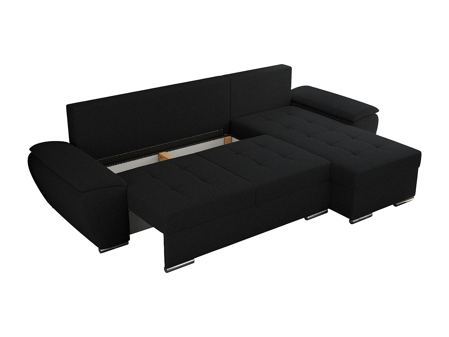 Ecksofa UMBRIA - universell L-form Couch, Schlaffunktion und Bettkasten, gesteppte Ecke - Schwarz Boucle