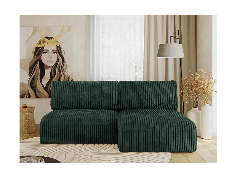 Ecksofa VIVO - L-form Couch mit Schlaffunktion und Bettkasten, Wellenfeder - Grün Cord - Ecke Rechts