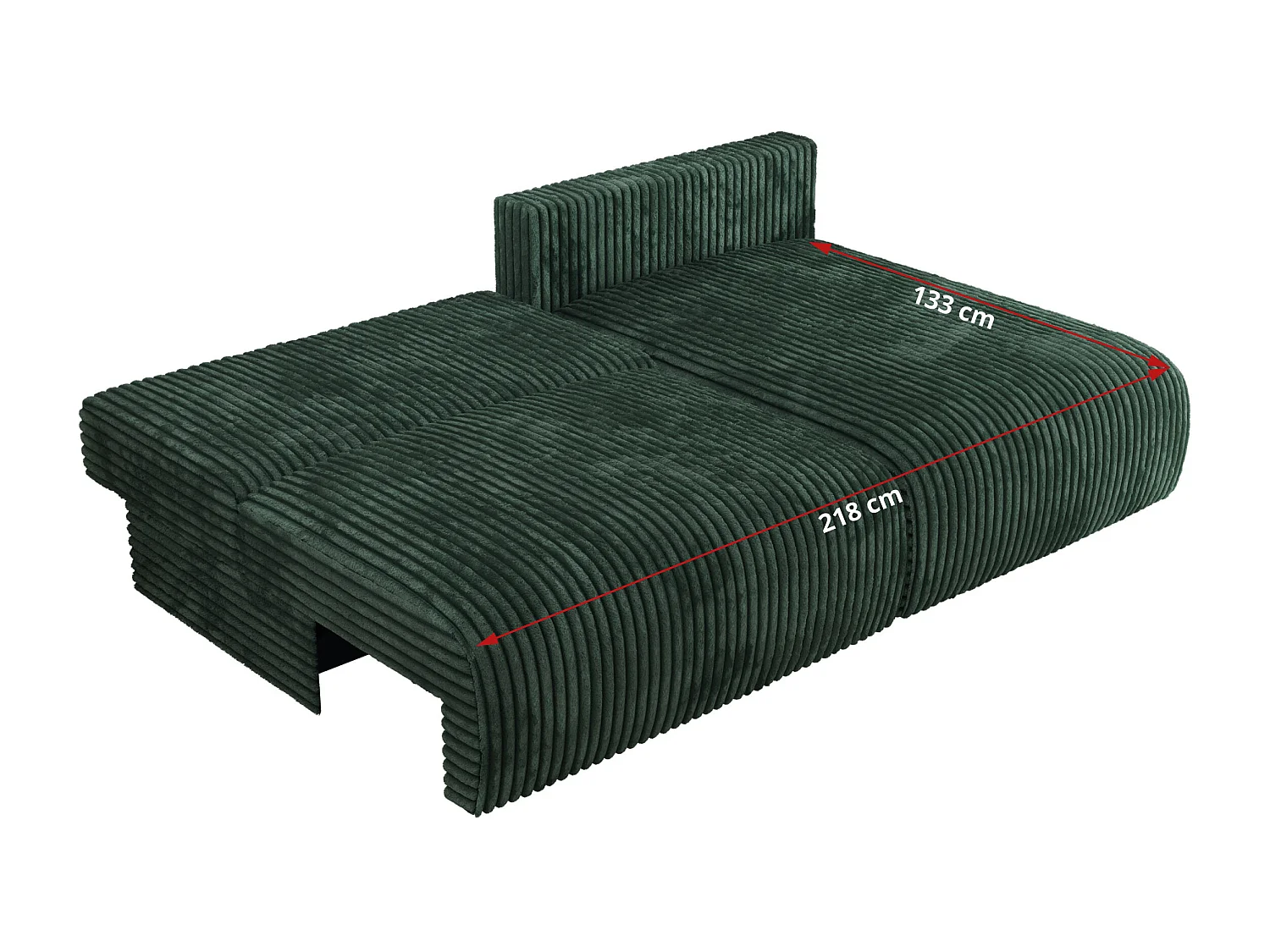 Ecksofa VIVO - L-form Couch mit Schlaffunktion und Bettkasten, Wellenfeder - Grün Cord - Ecke Rechts