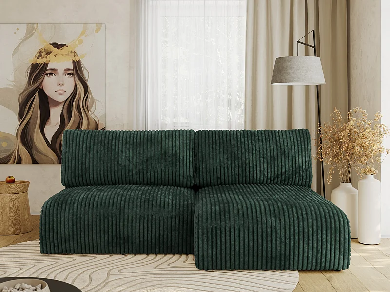 Ecksofa VIVO - L-form Couch mit Schlaffunktion und Bettkasten, Wellenfeder - Grün Cord - Ecke Rechts