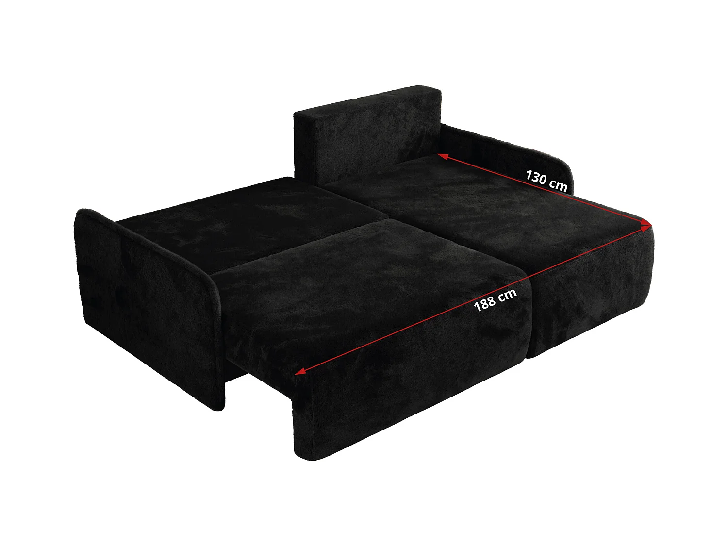 Ecksofa ARPA - L-form Schlaffsofa, Bettkasten und lose Kissen, Armlehnen - Schwarz Plüsch - Ecke Links