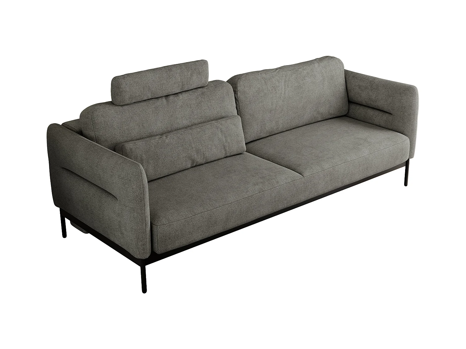 Sofa SALENTO - 3-Sitzer mit Metallbeine, mobile Kopfstütze, Schlafsofa mit lose Kissen - Grau Strukture