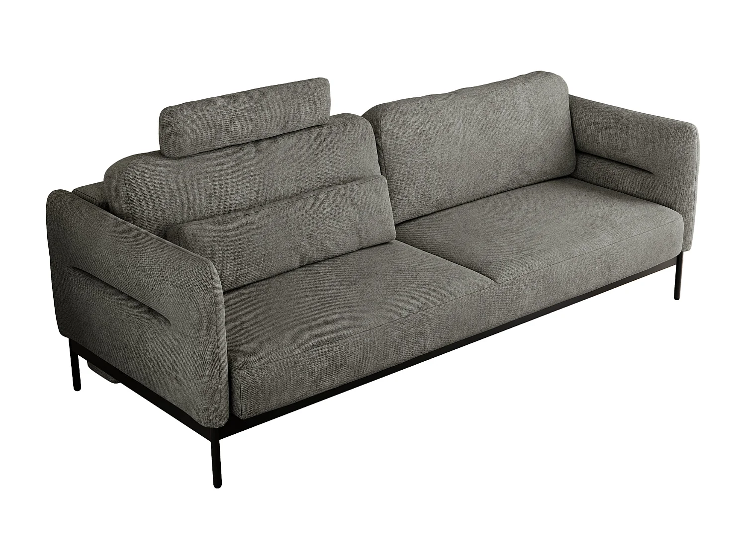 Sofa SALENTO - 3-Sitzer mit Metallbeine, mobile Kopfstütze, Schlafsofa mit lose Kissen - Grau Strukture