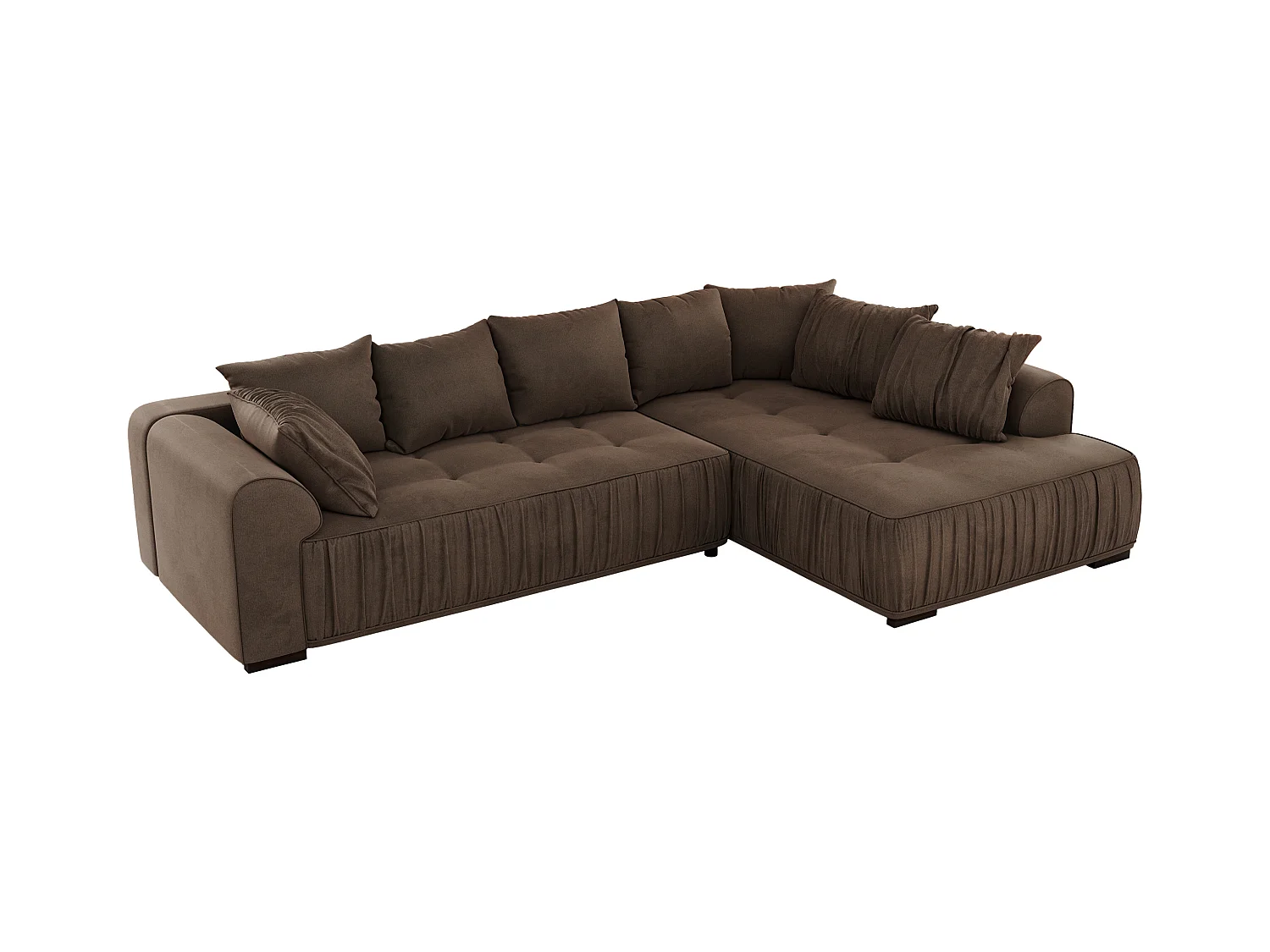 Ecksofa ORTA - Schlaffunktion und Bettkasten, lose Kissen, gesteppter Sitz, L-förmige Ecke - Braun Velvet - Ecke Rechts