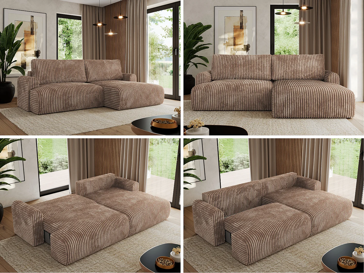 Ecksofa TONO - mit Schlaffunktion und Bettkasten, L-form Ecke, Armlehnen - Braun Cord - Ecke Rechts