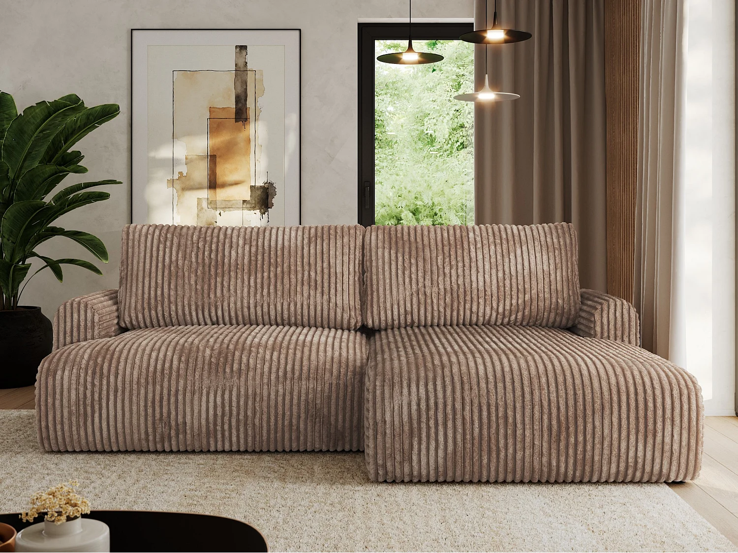 Ecksofa TONO - mit Schlaffunktion und Bettkasten, L-form Ecke, Armlehnen - Braun Cord - Ecke Rechts