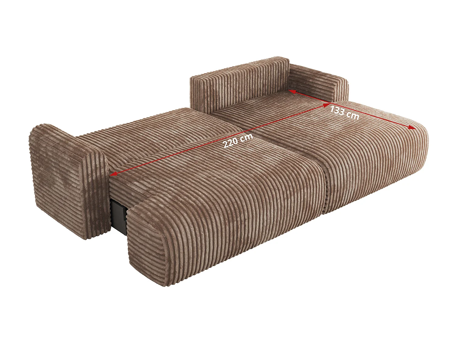 Ecksofa TONO - mit Schlaffunktion und Bettkasten, L-form Ecke, Armlehnen - Braun Cord - Ecke Rechts