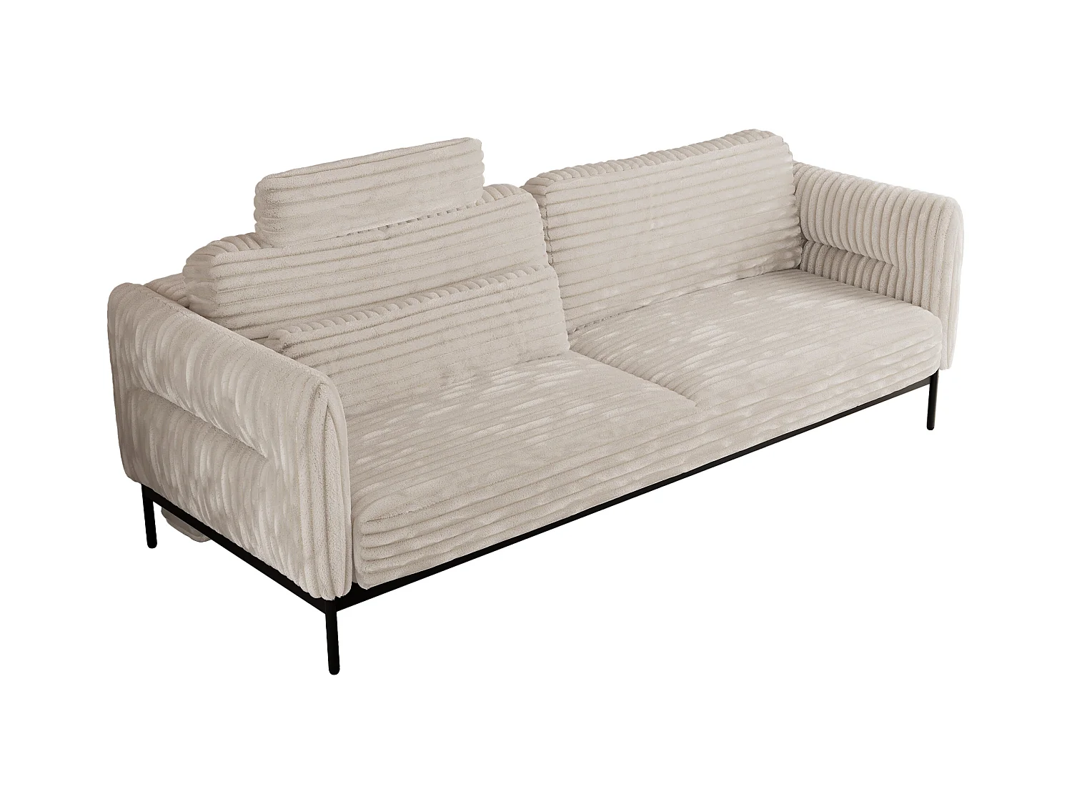 Sofa SALENTO - 3-Sitzer mit Metallbeine, mobile Kopfstütze, Schlafsofa mit lose Kissen - Beige Cord