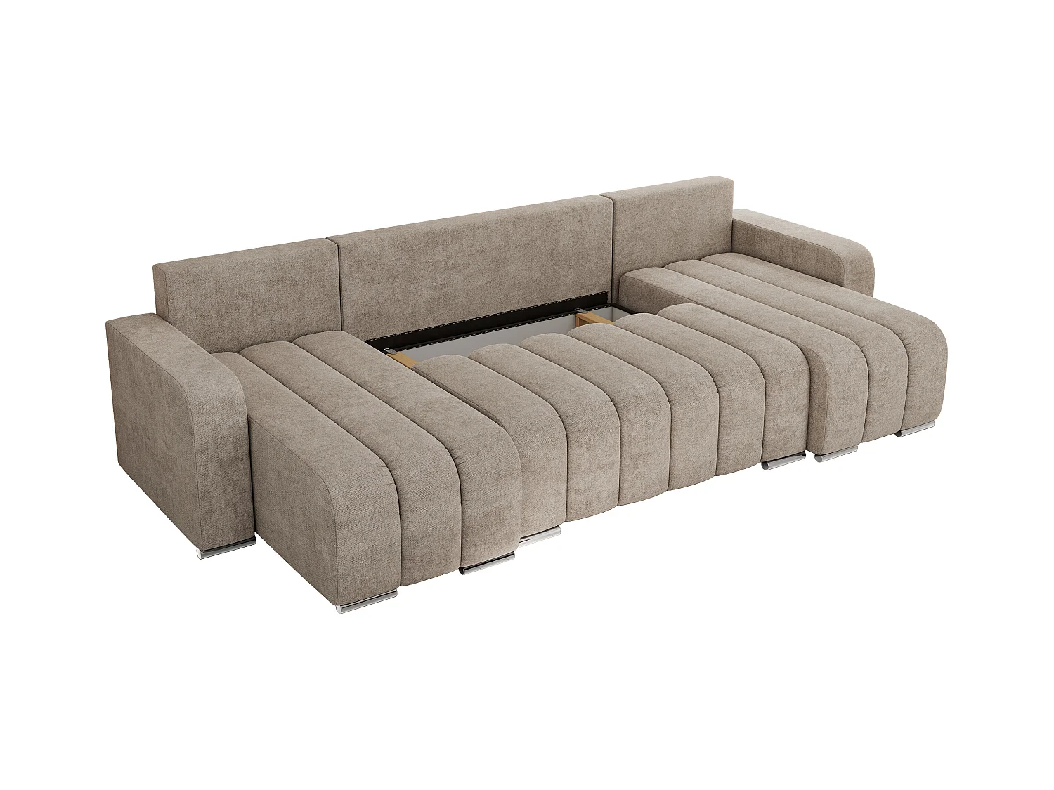 Ecksofa KIRASSO U - Wohnlandschaft, Schlaffunktion und Bettkasten, Couch U-form, lose Kissen - Beige Strukture