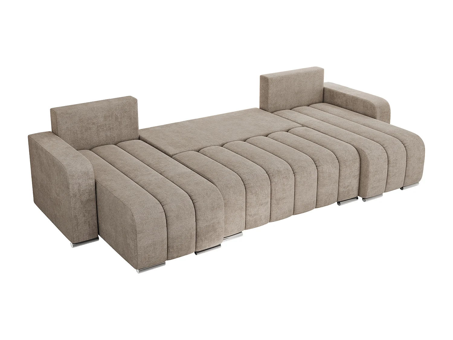 Ecksofa KIRASSO U - Wohnlandschaft, Schlaffunktion und Bettkasten, Couch U-form, lose Kissen - Beige Strukture