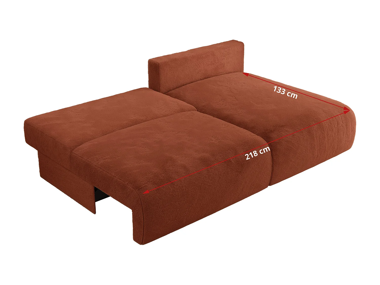 Ecksofa VIVO - L-form Couch mit Schlaffunktion und Bettkasten, Wellenfeder - Orange Plüsch - Ecke Rechts