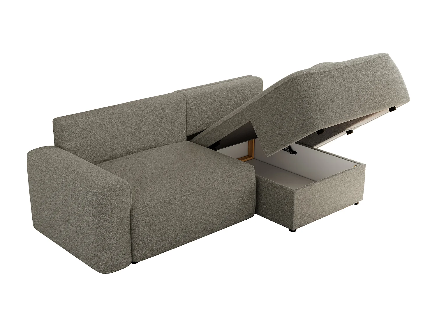 Ecksofa BELLUNO - Schlafsofa mit Bettkasten, Armlehnen, Couch L-form mit Schlaffunktion - Hellgrau Boucle - Ecke Rechts